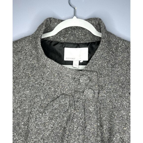 Old Navy Coat Womens S Crop Gray Wool Blend 3/4 Sleeve Button Tweed Jacket Twee - Picture 1 of 13